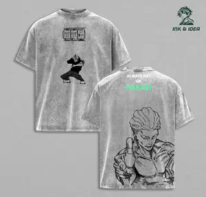 Hakari Kinji JJK Anime Double Printed Vintage Washed Tee Unisex Oversize Heavyweight Cotton T-shirt for Anime Fans and Lovers