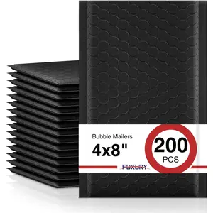 Black Bubble Mailers 4x8" 200 Pack Waterproof Self Seal Padded Envelopes, Usable Size 4x7" for Small Business Shipping