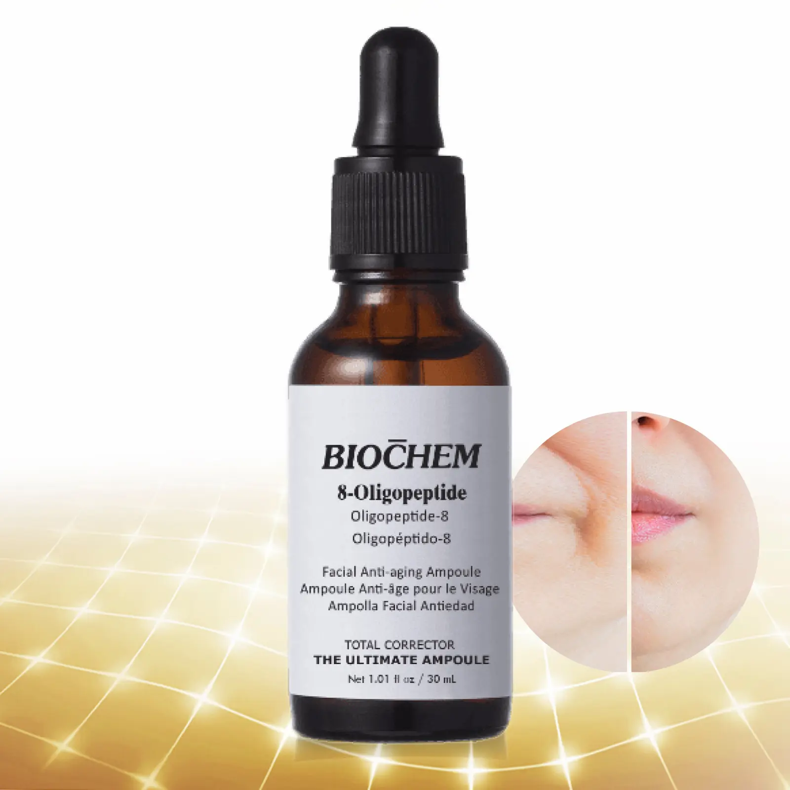 Biochem 8-Oligopeptide Facial Ampoule, Firming Anti-Aging Peptide Serum for Wrinkles and Fine Lines, All Skin Types, Firm Anti Aging, Serums & Essences, Adults, Plump Skin, Fragrance Free, Cruelty Free
