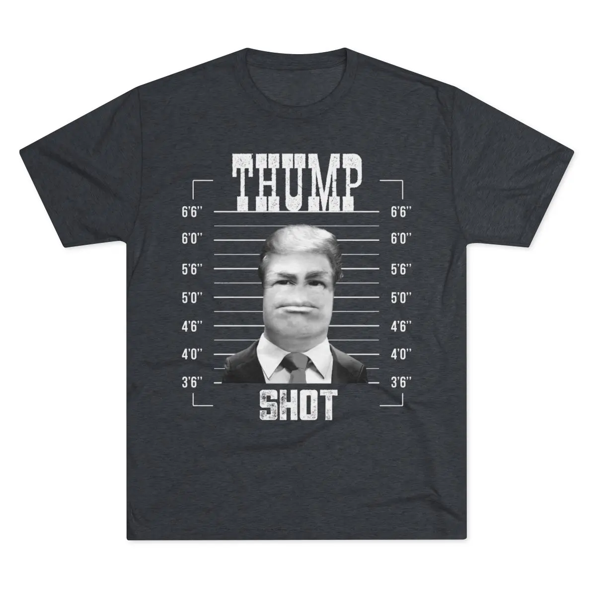 THUMP SHOT T-SHIRT - Trump Mug Shot Shirt, Clothing, Vote for Trump, Donald Trump Apparel, Political humor, funny, meme, MAGA, Gift for Trump Supporter, Graphic Art, Fun, USA, America, Republican, Thumb Debates, Thumb Character, Thumbs, SHBOOM! SHBOOMTV