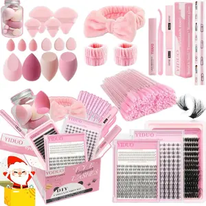 Natural Fluffy False Eyelashes & Powder Puffs Set for Women & Girls - Professional Makeup Tool Set