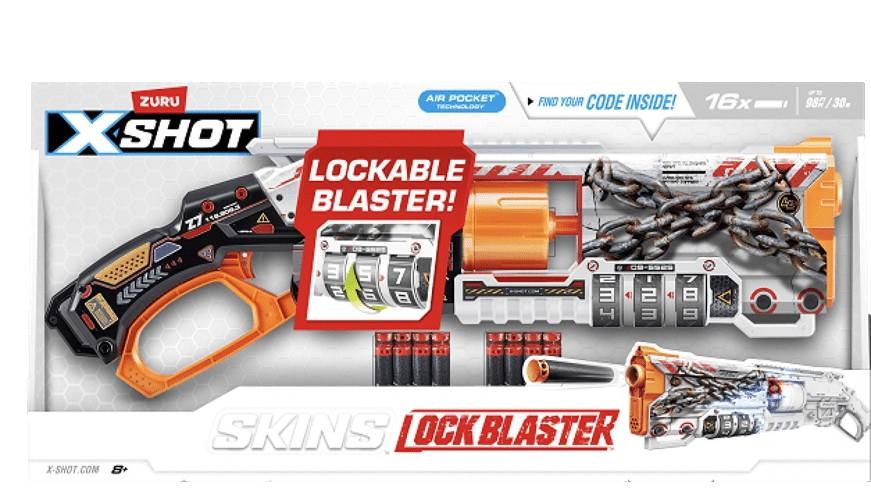 Zuru X Shot Skins Lockable Blaster with 16 Darts - Classic & Novelty Toy