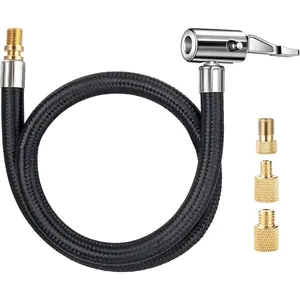 20'' Tire Inflator Hose Adapter, Lock On Air Chuck With Converting Nuts & Presta Adaptor For Air Compressor, Schrader Valve Adapter For Tire Pump's Twist On Convert to Lock On Connection