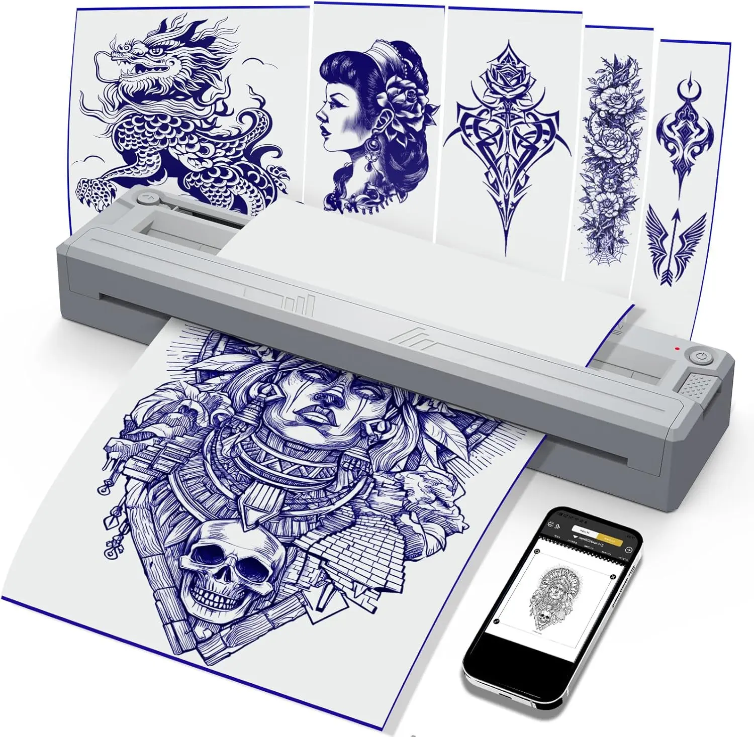 New Tattoo Stencil Printer - Ultra-Portable Wireless Bluetooth, Fits A4-A8, Includes 10 Transfer Papers, App-Controlled, Inkless, for Artists & Beginners, Compatible with Phones/Tablets/PC
