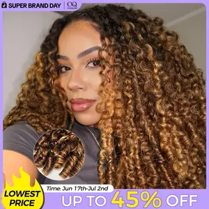 [3 In 1 Half Wig] Burmese Curly Highlight 4/27 Color Wear Go Half Wig With Elastic Drawstring 250% Density Flip Over Wig Human Hair #DealsForYouDays