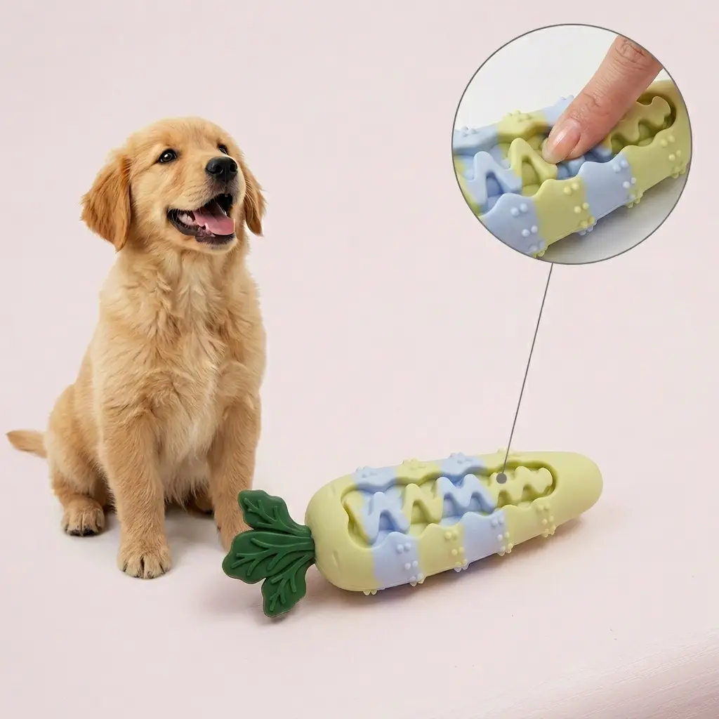 Aggressive Chewer Dog Toys - Durable Carrot Leaf Design Chew Toy for Teeth Cleaning & Mental Stimulation, Natural Rubber Dental Care Toy for Small, Medium & Large Dogs, Green (6.22" x 2.01" x 2.45")