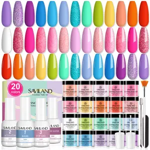 Saviland Dip Powder Nail Kit: 30 Glitter Dip Powder Color with Quick Dry Base Activator Top Coat Brush Saver Perfect for Beginners Diy Nails at Home