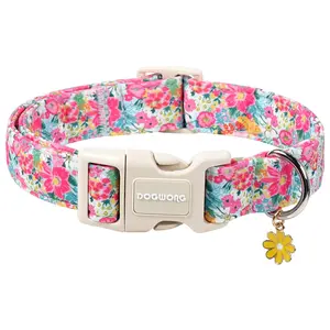 DOGWONG Spring Flower Floral Daisy Dog Collar - Adjustable Soft Dog Collar for All Size Dogs