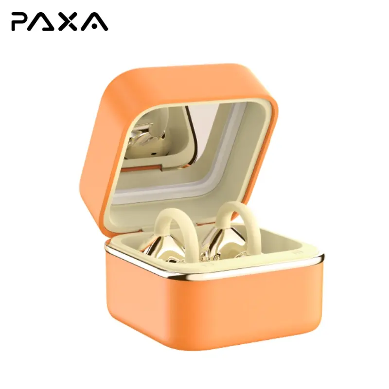 PAXA M161 Stylish Clip-On Bluetooth 6.0 Wireless Headphones - Bluetooth Music Call Open-Ear Earbuds with Built-In Makeup Mirror, Fill Light, Hi-Definition Sound, Low-Power Stable Connection, Ideal Gift for Girls, Bluetooth Music Call Open-Ear Headphones,