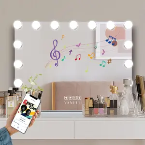 NEW VANITll Hollywood Vanity Makeup Mirror22.83"x18.11" Suitable Size 10X Magnifying GlassUSB Port Bluetooth 3 Light Color Adjustable 15LED Bulbs Cosmetic valentine