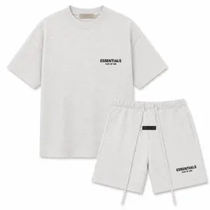 (Tee and Shorts) Fear of God Essentials T-shirt & Shorts Set Stretch Light Oatmeal OVER SIZE Casual Wear Comfortable Fit Simple Design Versatile Everyday Wear Menswear Tops Crewneck ShortSleeve Light