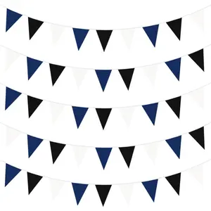 40Ft Blue Black White Fabric Bunting Banner Pennant  Party Decorations  Triangle Flag Garland for Graduation Father's day Boys Gaming Video  Baptism Birthday Wedding  Shower Decor