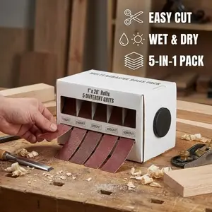 5-in-1 Sandpaper Roll with Dispenser (150-600 Grit) - 6M Wet/Dry Emery Cloth for Wood, Metal & Auto Polishing