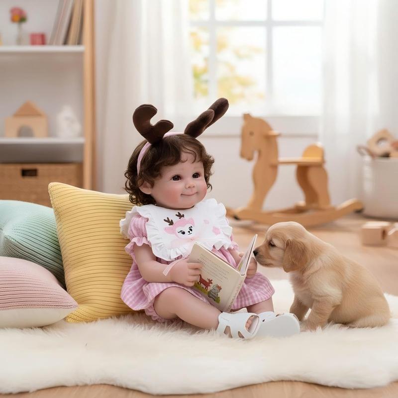 Smiling Reborn Baby Doll, 22-Inch Vinyl Realistic Newborn Baby Doll with Hand-Rooted Hair for 3+ Ages, Gifts, Collect Open-Eyed Toddler Girl Full-Body reborn  dolls