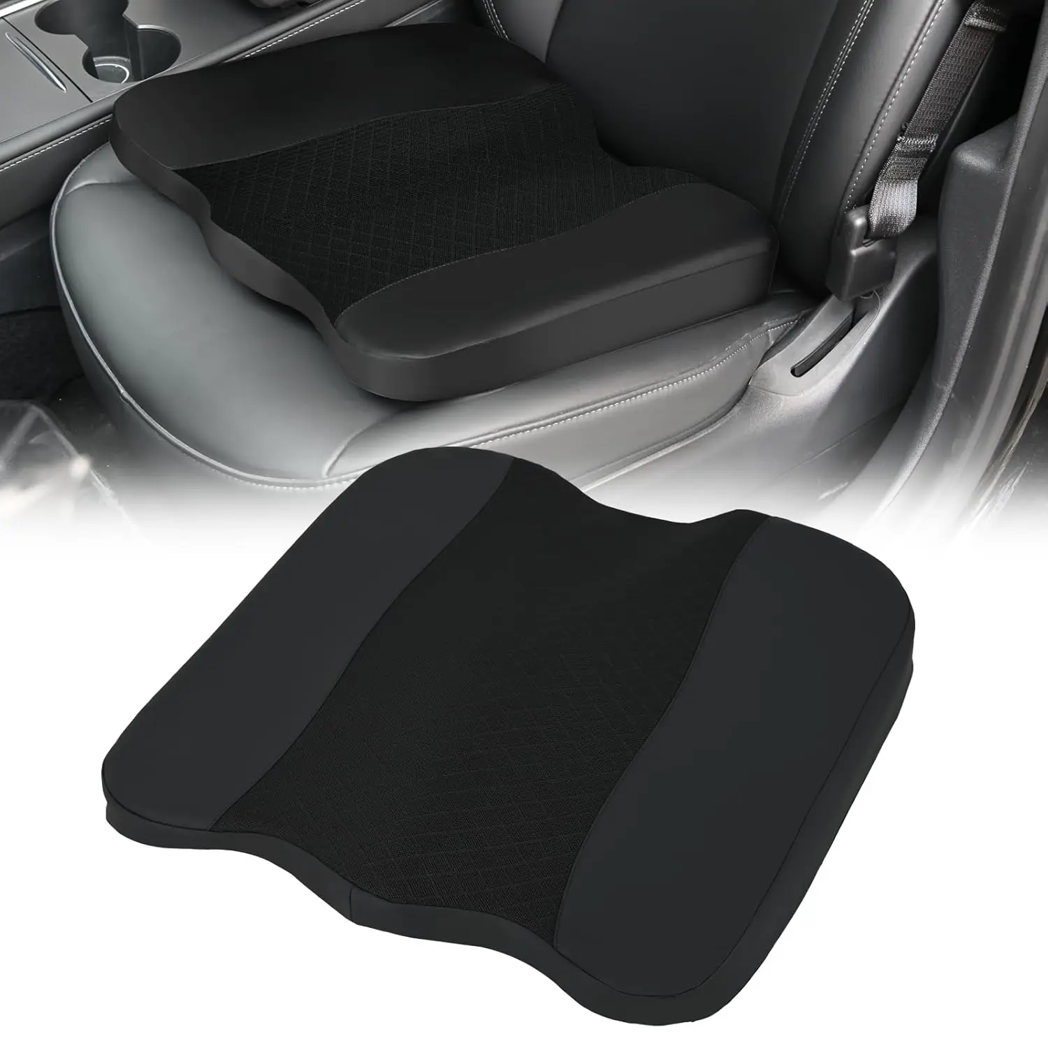 Nilight Car Seat Cushion Black Leather Breathable Mesh Splicing Cushion Memory Foam Suitable for Daily Life Driving Relieves Sciatica and Tialbone Pain Improves Drive Visibility, Car Seat Cushions For Driving, Seat Protectors Cushion