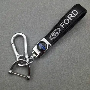 Ford Mustang Focus3 2 Transit Ecosport Edge Fiesta Escape Kuga Mondeo Fusion Ranger Car Logo Keychain, Durable Leather Key Chain Ring