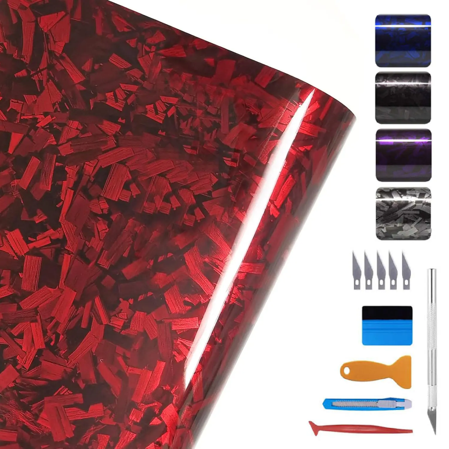 Forged Gloss Carbon Fiber Vinyl Wrap Roll Air Release Sticker Sheet Film DIY Decal Car Auto Vehicle Morotcycle Self Adhesive (1ft x 5ft)