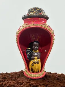 Elegua House 17"x9" - Spiritual Altar for Orisha Elegua Sacred Space for Santería Rituals & Protection Decorative Red & Black Orisha Figure Included Religious Door