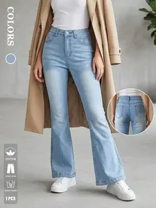 Women's High-Waisted Flare Jeans, Stretch Denim, Leg-Shape Design, European & American Fashion, Casual Daily Wear, Commute, Party