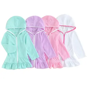 Kids Toddler Little Girl Swim Cover Up Towel Terry Swimsuit Wraps Zip Up Bathing Suit Robe Pool Beach Coverup