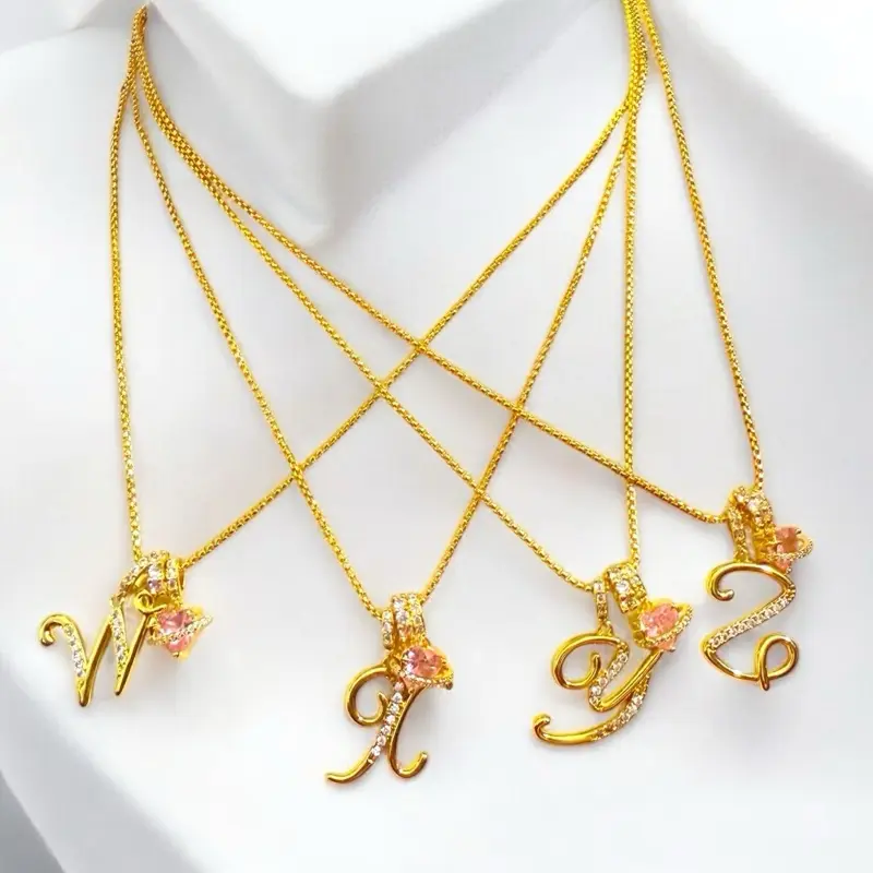 Elegant Letter Necklace Personalized Jewelry for Women 18K Gold Plated with Crystal Accents V K J Z Options