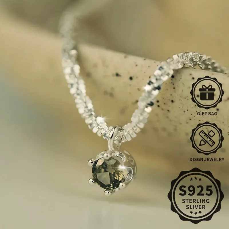 Elegant S925 Sterling Silver Necklace, Inlaid with Olive Green Synthetic Cubic Zirconia Stone, Luxury Starry Sky Pendant Necklace, Suitable for Daily Wear, Perfect Holiday Gift