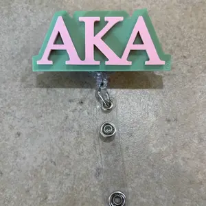 Alpha Kappa Alpha  Sorority Badge Reel - with Clear Retractable Alligator Clip or Belt Clip for Identification