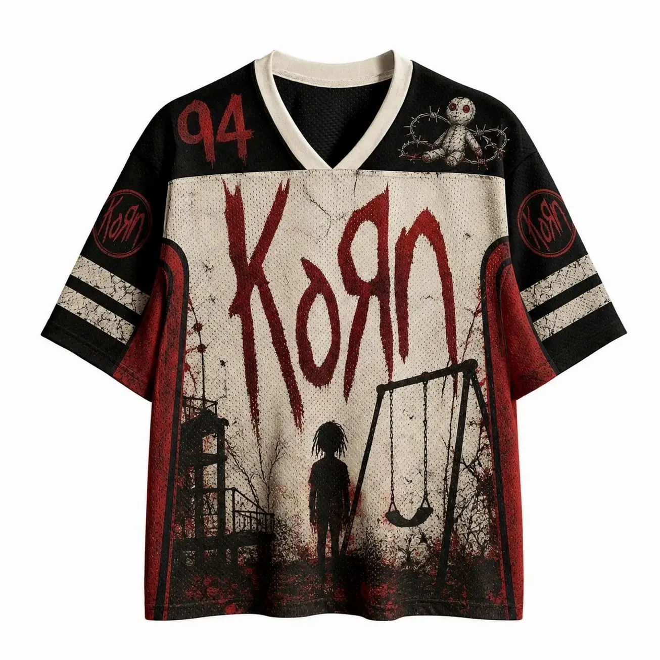 Korn Band Jersey Shirts → Korn Band Jersey Shirts, Nu Metal Baseball Jersey, Vintage Rock Mesh Sports Shirt, Concert Fan Jersey, Unisex Athletic Streetwear OPR