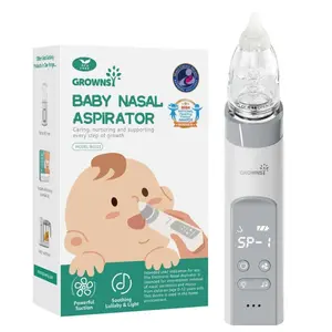 Growsy Nasal Aspirator for Babies & Toddlers - Gentle Nose Sucker with 3 Soft Silicone Tips Adjustable Suction Soothing Music & Light Safe Easy Clean