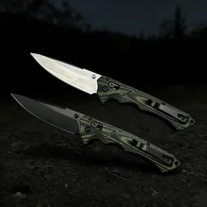 Utility Button Lock Folding Knife D2 Battlewash Blade G10 Handle Multifunctional Cutlery Tool for Outdoor Fishing Camping EDC