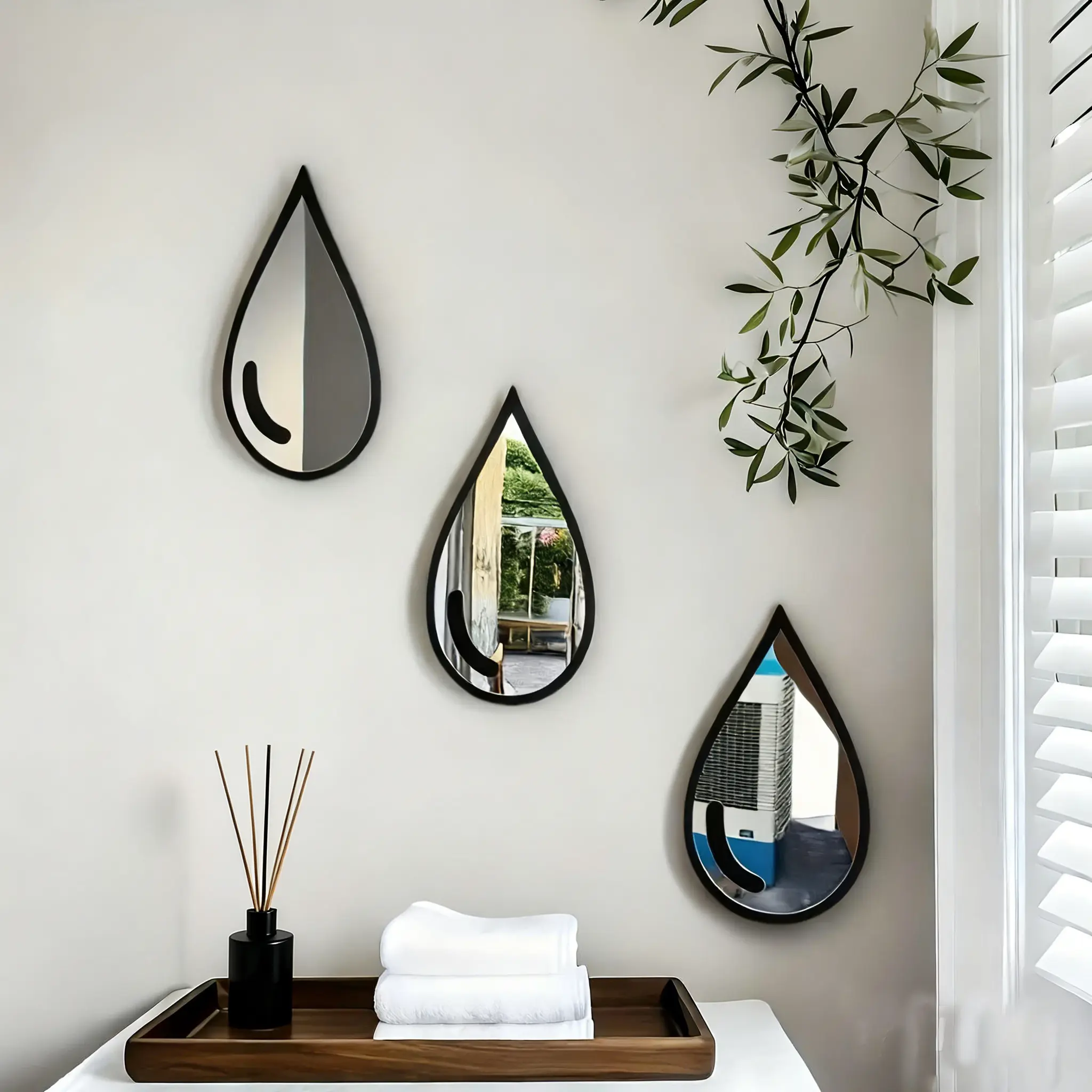 High-End 3D Acrylic Mirror Decorative Wall Stickers - Black 3-Set or Gold 3-Set, Ins-Style Whimsical Wall Art for Living Room, Bedroom, Entryway Home Decor, Living Room Decor
