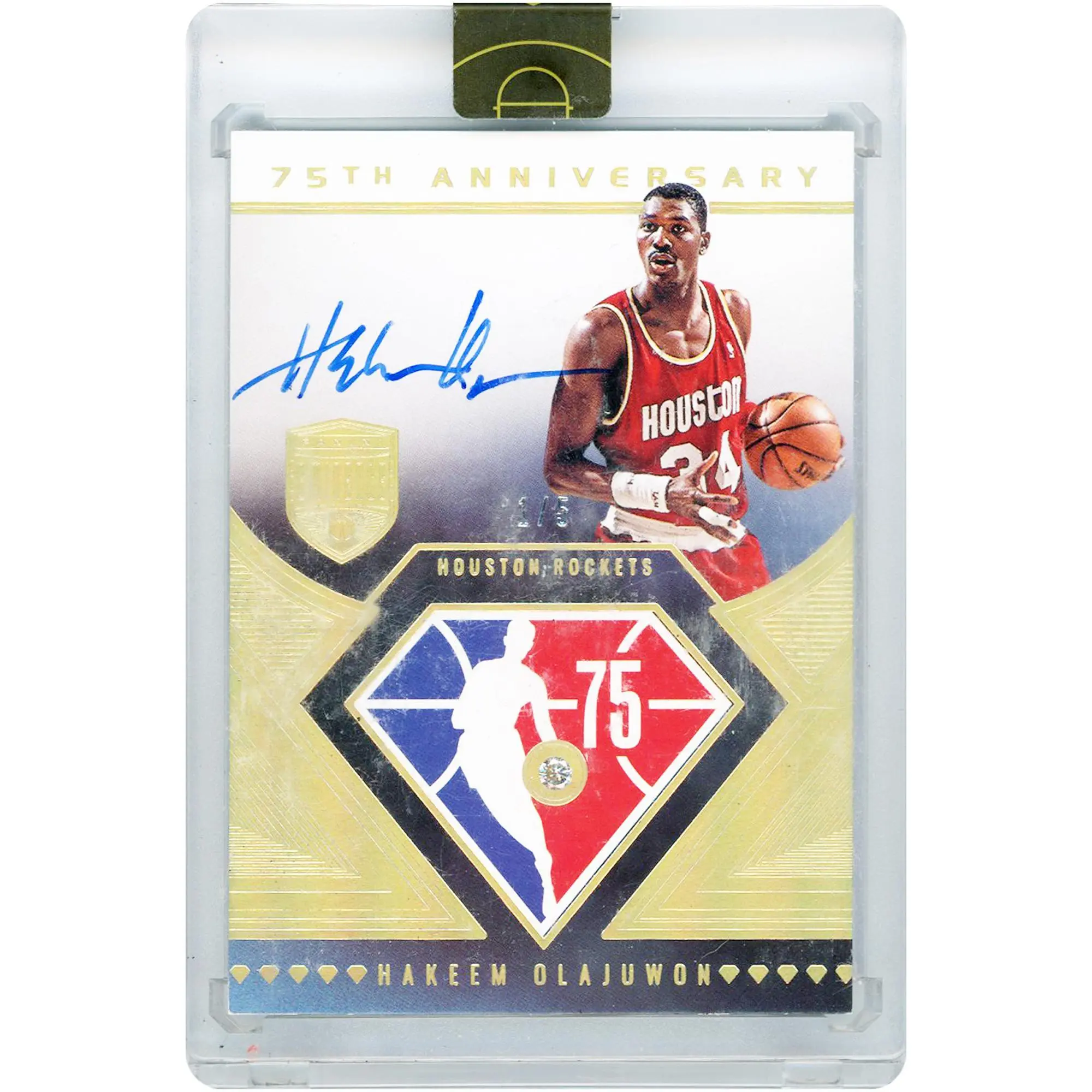 Hakeem Olajuwon Houston Rockets Autographed 2021-22 Panini Eminence NBA 75th Anniversary Diamond Gold #75-HOW #1/5 Card - Fanatics Authentic Certified