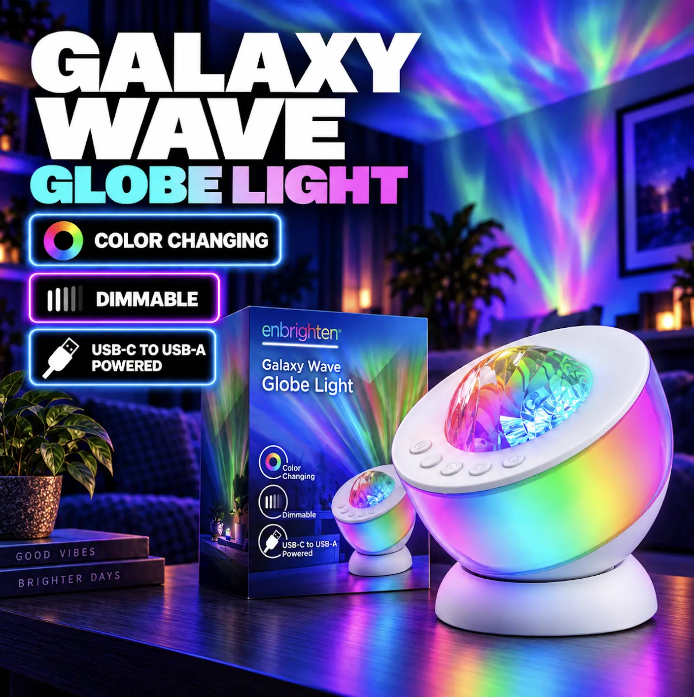 Enbrighten Galaxy Wave Projector Globe Light