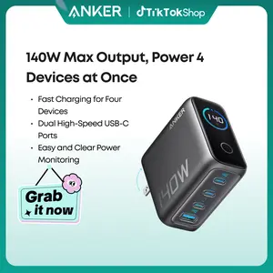 Anker 140W GaN Laptop Charger, 4-Port Power Adapter with Intuitive Touch Controls and Fast Multi-Device Charging, Compatible with MacBook, iPhone 17/16 Series, Samsung, Pixel, and More
