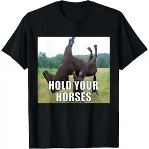 100% Cotton Hold Your Horses Funny Meme T-Shirt