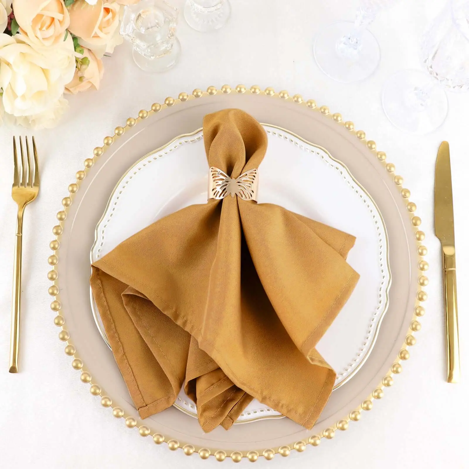 Polyester Cloth Dinner Napkins 5-Pack - 17"x17" Square Classic Tableware Napkins, Wrinkle-Resistant Easy-Care for Wedding Events, Dinner Napkins Cloth