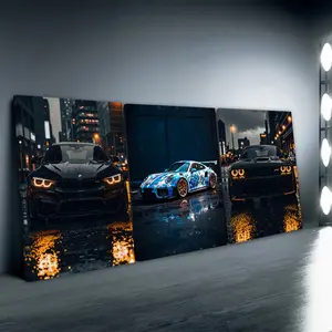 3pcs/Set Wooden Framed, Dodge Challenger Car Poster, Black and Bule Racing Car Wall Art Canvas Painting, Modern Car Print Wall Pictures, For Bedroom, Office, Living Room, Wall, Room, Home Decoration Ideas