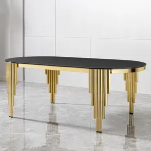 Bellemave Modern Dining Room Table 79.53"x39.37"x29.53" Black Tempered Glass Top Oval Gold Stainless Steel Base Easy Assembly Cleanable Sturdy Frame