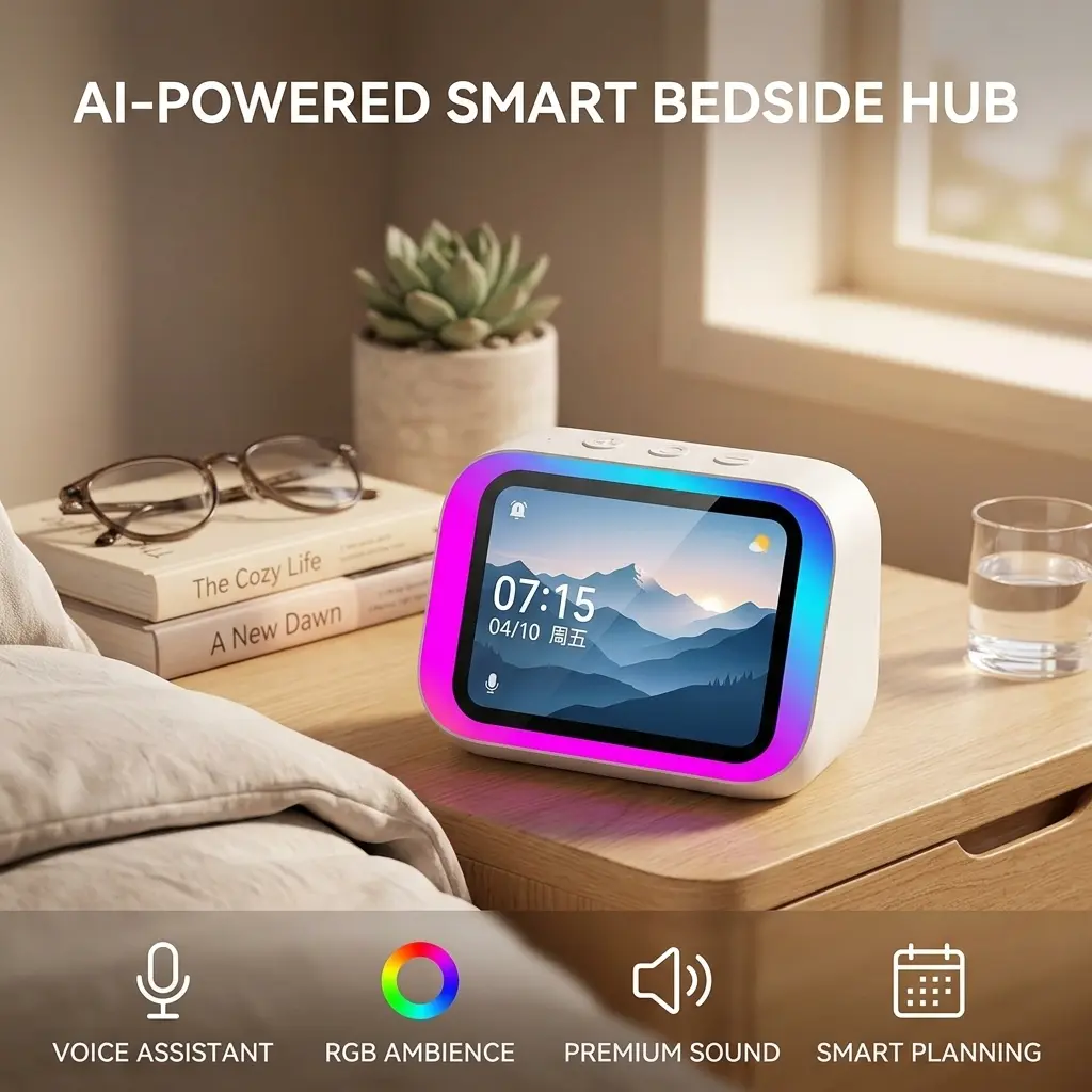 Hi-Fi Stereo Smart Audio Device, Custom Wallpaper Supported, Multi-functional Speaker with Call Function, Time Reminder and Weather Display
