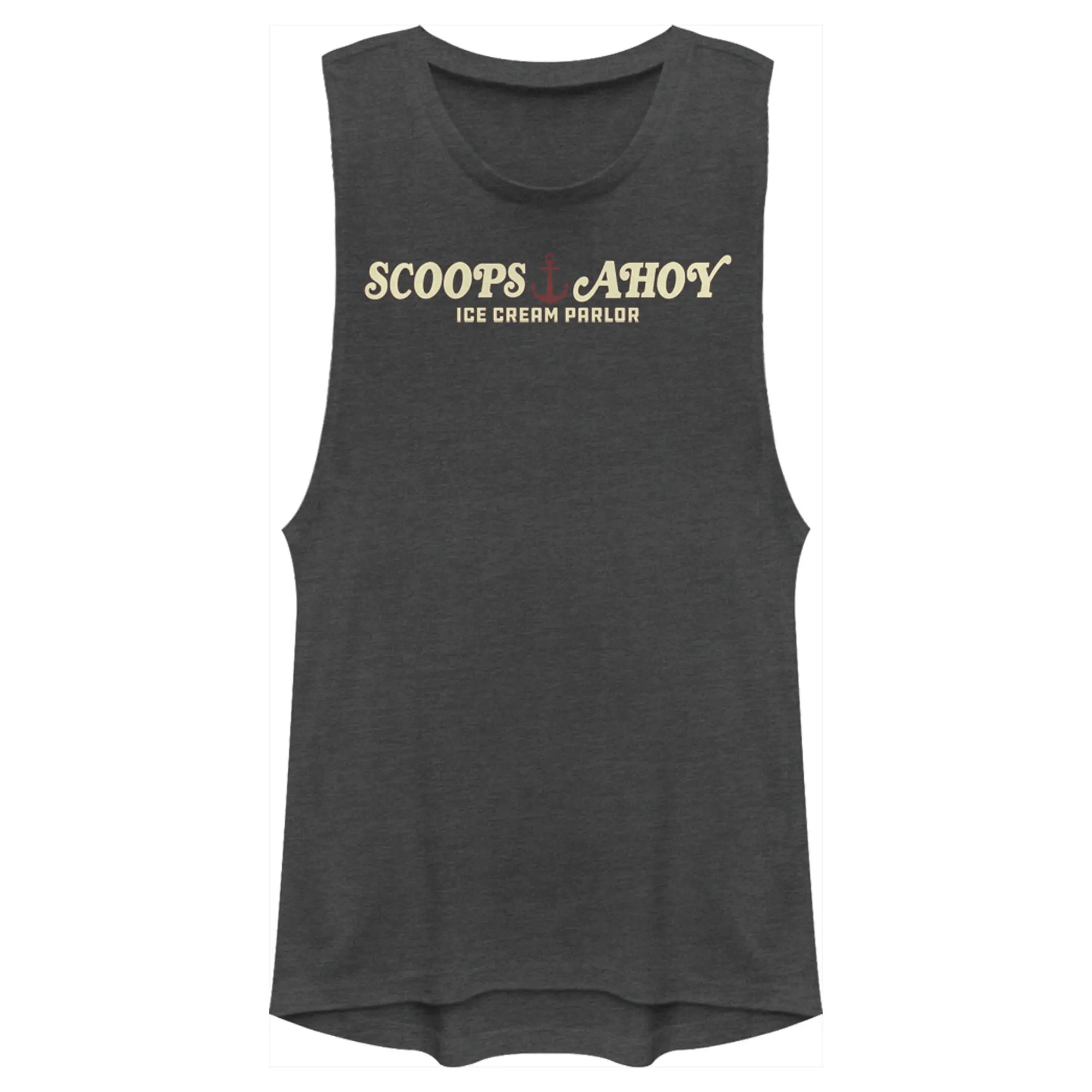 Juniors Womens Stranger Things Scoops Ahoy Nautical Logo Festival Muscle Tee