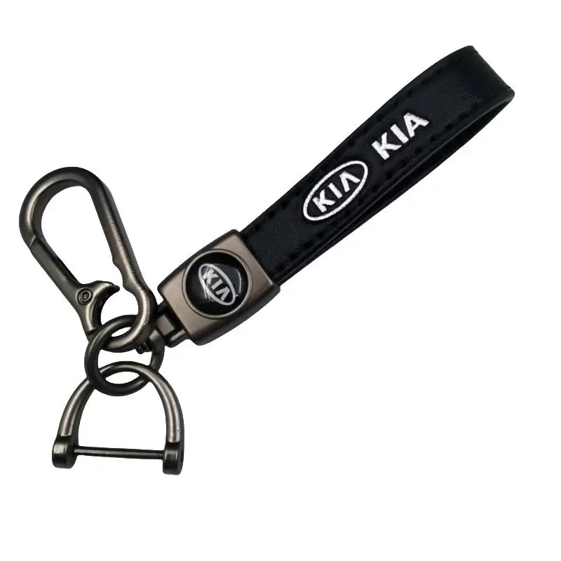 Genuine Leather Car Keychain for KIA，360° Swivel Key Holder with Detachable Clip and D-Ring, Keyring Lanyard Accessory, Gift for Men and Women