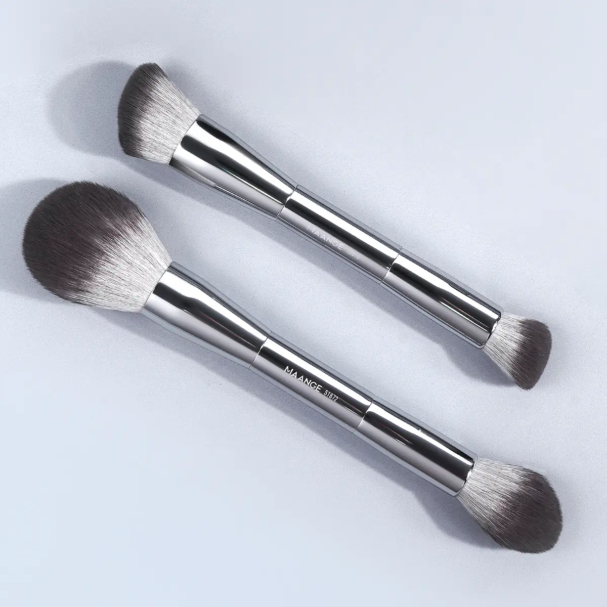 MAANGE 2 Pcs Double-Ended Makeup Brushes Set - Dual-Ended Powder Brush & Multi-Use Face Application Tool, 2 Pcs Brushes
