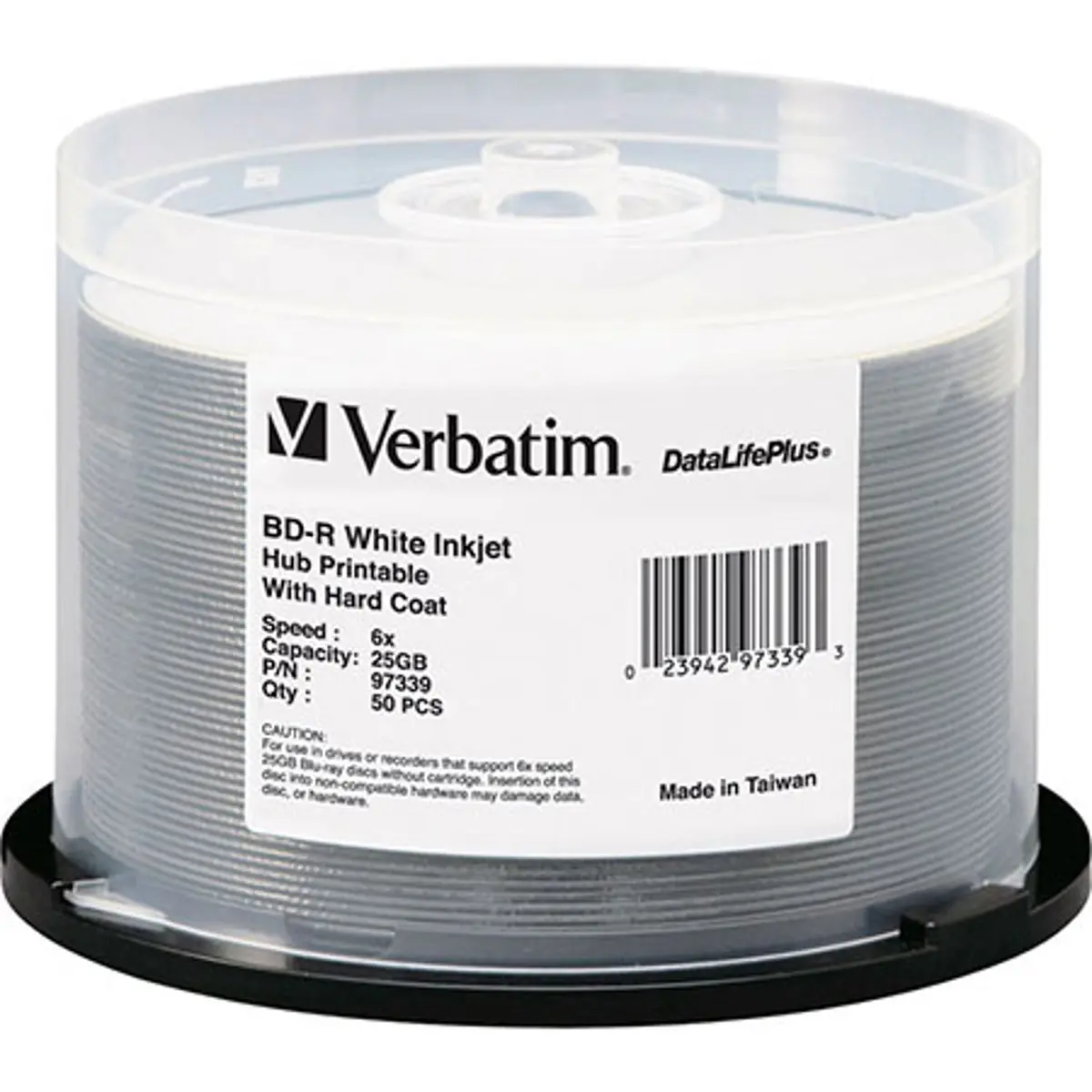 Verbatim BD-R Blu-ray Disc 25GB 6x Single-Sided Single-Layer White Inkjet Print Hard Coat Hub Printable Discs, 50-Pack Spindle for Data Storage