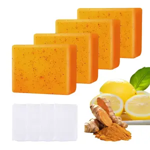 4Pcs Lemon Turmeric Koiic Acid Soap Bar - Dark Spot Remover for Face & Body | Brightening Turmeric Koic soap for Glowing skin Cleansing