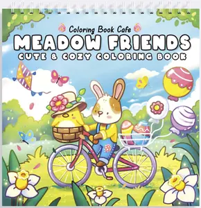 Meadow Friends Cute & Cozy Coloring Book for Adults Teens | Spiral Bound Wire-O | Thick 80lb Paper | Hand-Drawn Spring Animals Stress Relief Relaxation Gift | Bold Easy Hygge Designs by Coloring Book Cafe