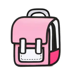 Cute Cartoon Backpack 3D Jump Style 2D Drawing from Comic Paper Anime School Bag