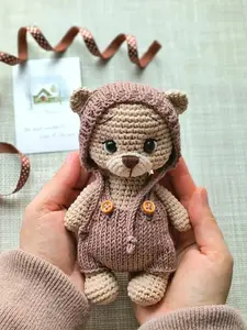 Boho Handmade Bear Crochet, Crochet Bear Plushie, Tiny Teddyy Bear Crochet, Amigurumi Teddy Bear Crochet