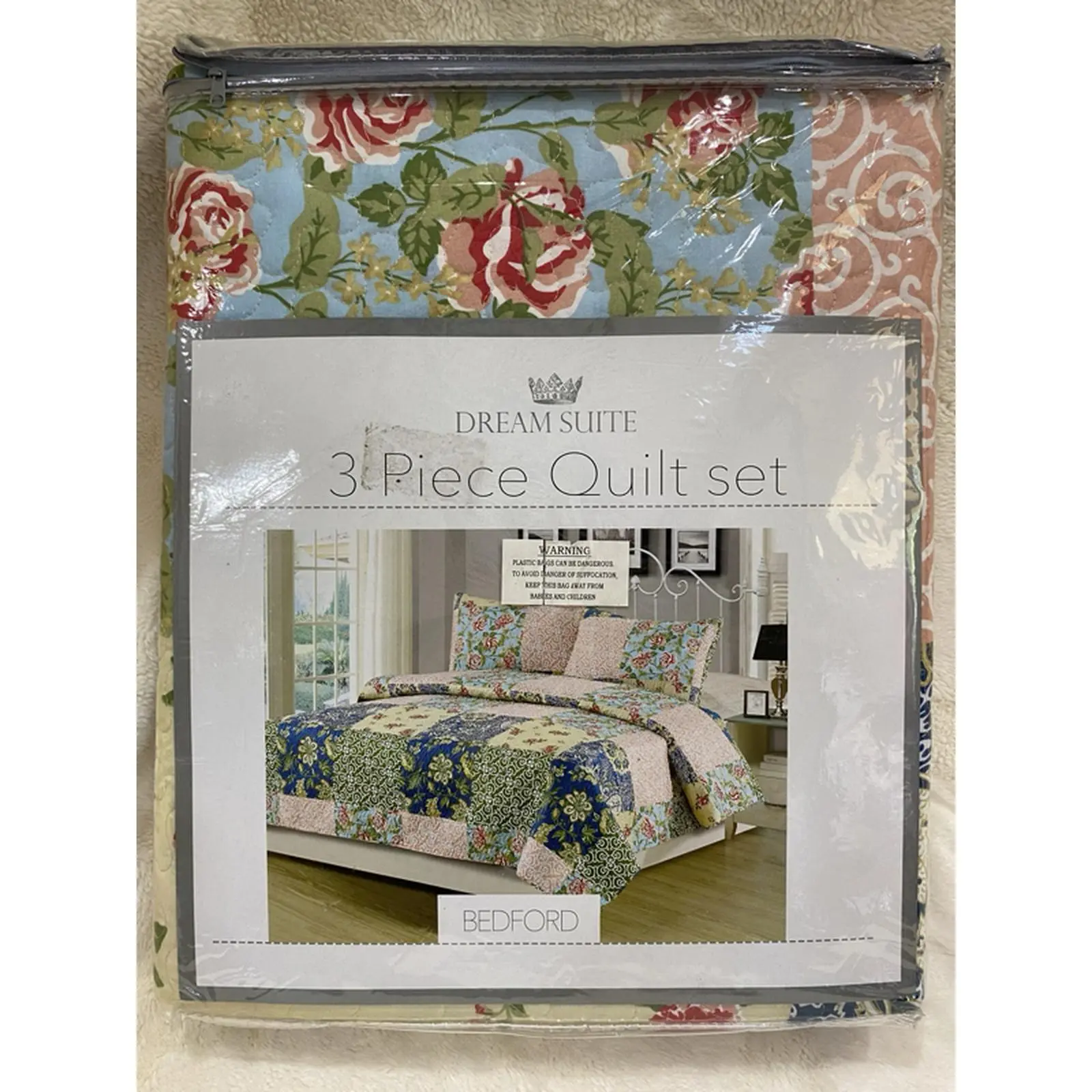 Dream Suite Bedford 3-Piece Quilt Set with Floral and Paisley Patterns for Bedroom Decor