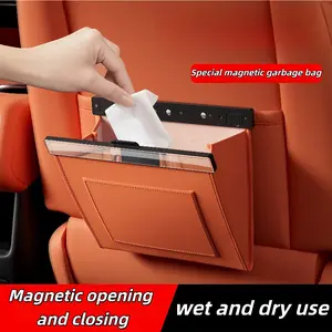 PU leather car garbage bin, suspended rear car garbage bag, Car Backseat Organizer, sealed and leak proof, odorless, portable car storage box, large capacity garbage bag