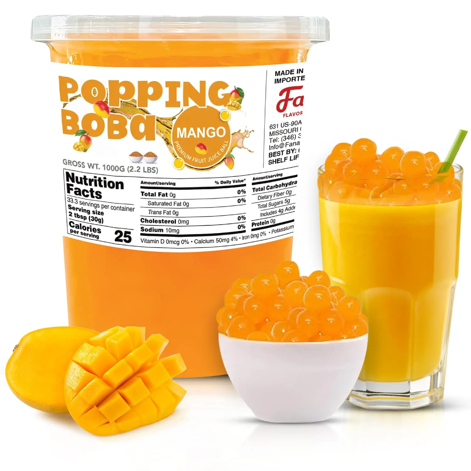 Fanale Mango Popping Bursting Boba Juice Ball - (2 lb / Tub) Fanale Mango Popping Bursting Boba Juice Ball - (2 lb / Tub)
